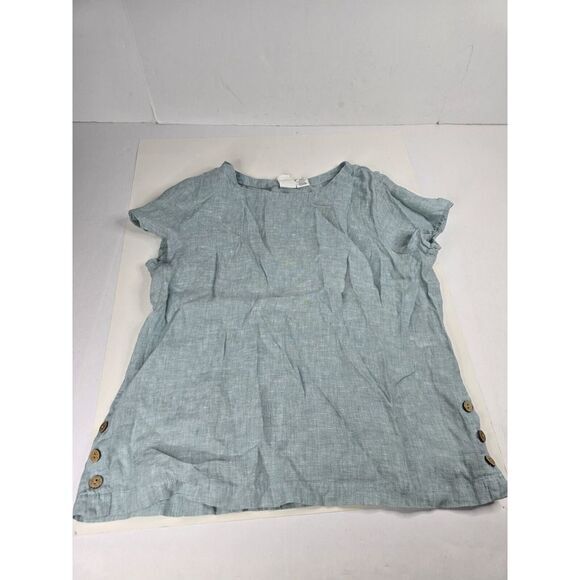 C&C California 100% Linen Short Sleeve Top Medium Vintage‎ Look CottageCore - Picture 1 of 9
